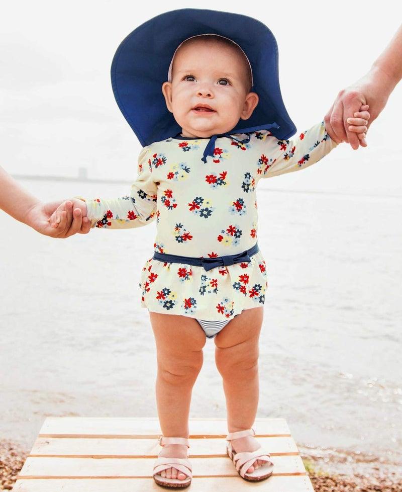 RuffleButtsÂ® Baby/Toddler Girls Baby/Toddler Sun Hat with UPF 50+ Sun Protection and Floppy Wide Brim - Navy, 6-12m - Image 2